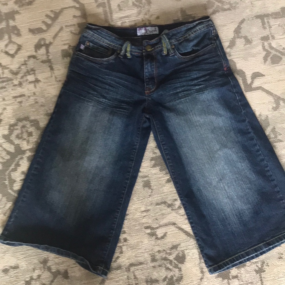 Denim gauchos/wide leg capris